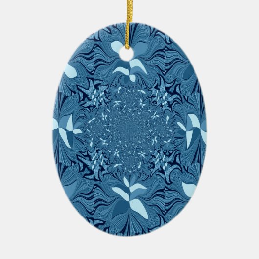 ビューティフルアメージングイリジングブルー万華鏡のように千変万化するパターンアート セラミックオーナメント (正面)