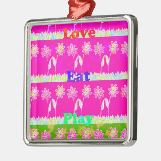 ビューティフルアメージングカラフルフローラ文字引用文デザイン メタルオーナメント (左)