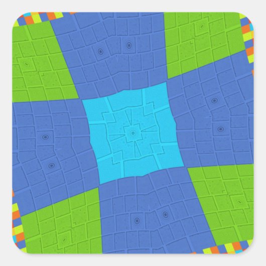 ビューティフルアメージングリーンブルーシアンアートプリントデザイン スクエアシール (正面)