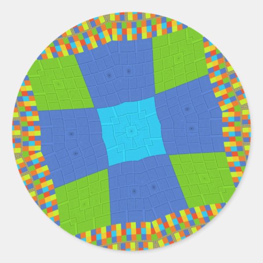 ビューティフルアメージングリーンブルーシアンアートプリントデザイン ラウンドシール (正面)