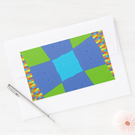 ビューティフルアメージングリーンブルーシアンアートプリントデザイン 長方形シール (封筒)