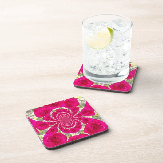 ビューティフルアメージングレッドローズ万華鏡のように千変万化するパターンパターン コースター (右側)