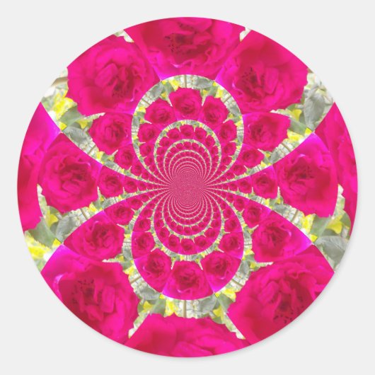 ビューティフルアメージングレッドローズ万華鏡のように千変万化するパターンパターン ラウンドシール (正面)