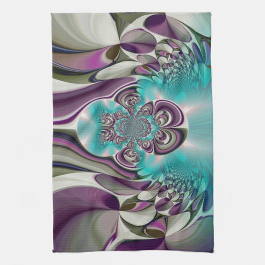 ビューティフルアンゲリックパープルとシアン抽象芸術プリント キッチンタオル (縦)