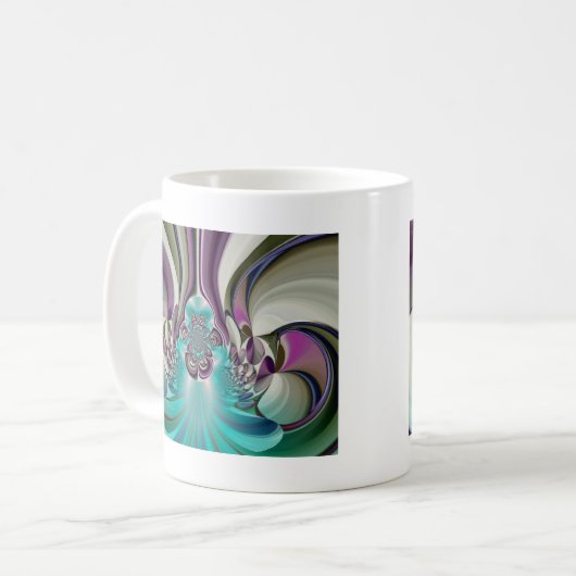 ビューティフルアンゲリックパープルとシアン抽象芸術プリント コーヒーマグカップ (正面左)