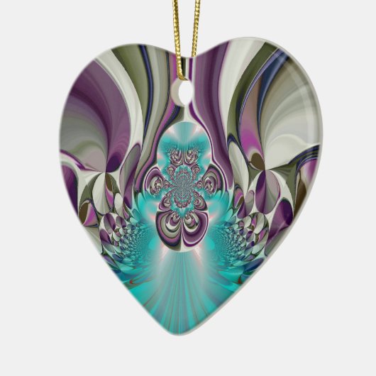 ビューティフルアンゲリックパープルとシアン抽象芸術プリント セラミックオーナメント (左)