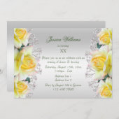 ビューティフルイエローピースバラフラワーズ誕生日 招待状 (正面/裏面)