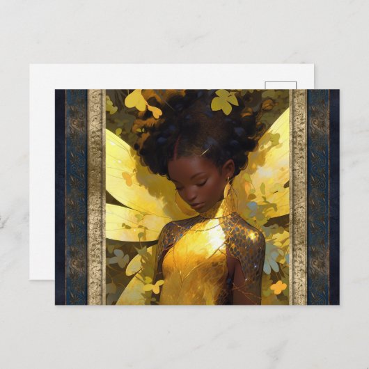 ビューティフルイエローフェアリー女性ファンタジーアート ポストカード (正面/裏面)