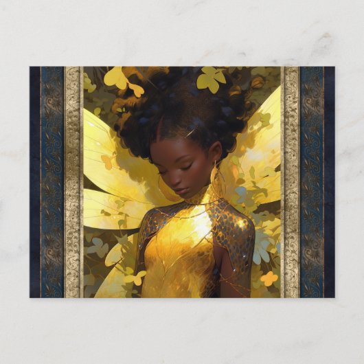 ビューティフルイエローフェアリー女性ファンタジーアート ポストカード (正面)