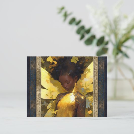 ビューティフルイエローフェアリー女性ファンタジーアート ポストカード (スタンド正面)