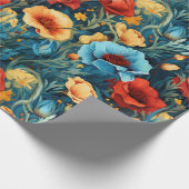 ビューティフルイエローレッドブルーフラワーズボタニカルプリント ラッピングペーパー (角)