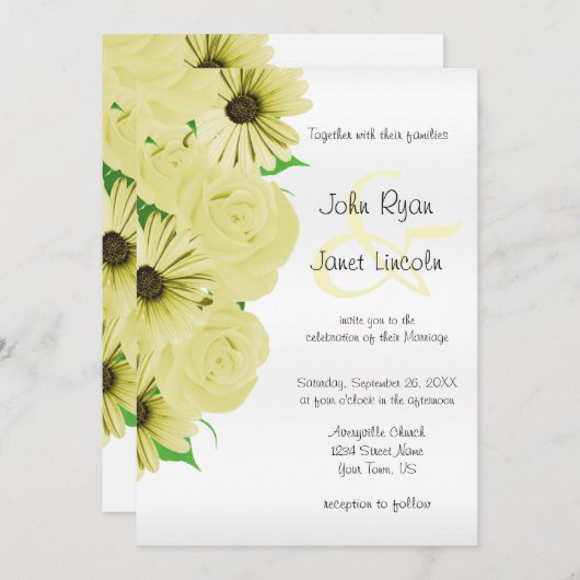 ビューティフルイエローローズ&デイジー結婚式招待状 招待状 (正面/裏面)