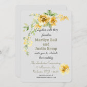 ビューティフルイエロー花模様グレイ結婚式招待状 招待状 (正面/裏面)