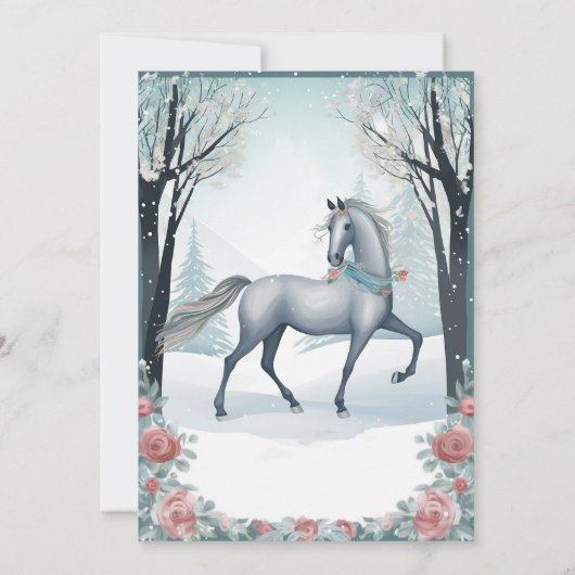 ビューティフルウィンターフォレストフローラホース誕生日 招待状 (裏面)