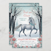 ビューティフルウィンターフォレストフローラホース誕生日 招待状 (正面/裏面)