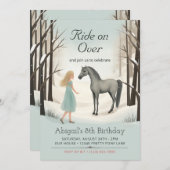 ビューティフルウィンターホースアンドガールポニー誕生日 招待状 (正面/裏面)