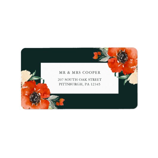 ビューティフルウィンターレッドフローラグリーン差出人住所 ラベル (正面)