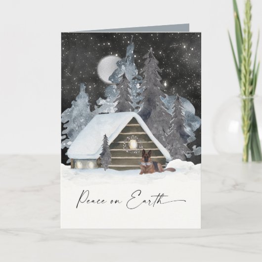 ビューティフルウォーターカラードイツシェパードホリデー シーズンカード (正面)