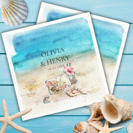 ビューティフルウォーターカラーヒトデビーチ結婚式 スタンダードカクテルナプキン