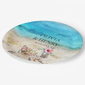 ビューティフルウォーターカラーヒトデビーチ結婚式 ペーパープレート (アングル)