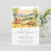 ビューティフルウォーターカラーピクニックワインブライダルシャワー 招待状 (スタンド正面)