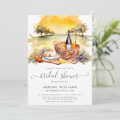 ビューティフルウォーターカラーピクニックワインブライダルシャワー 招待状 (スタンド正面)