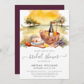 ビューティフルウォーターカラーピクニックワインブライダルシャワー 招待状 (正面/裏面)