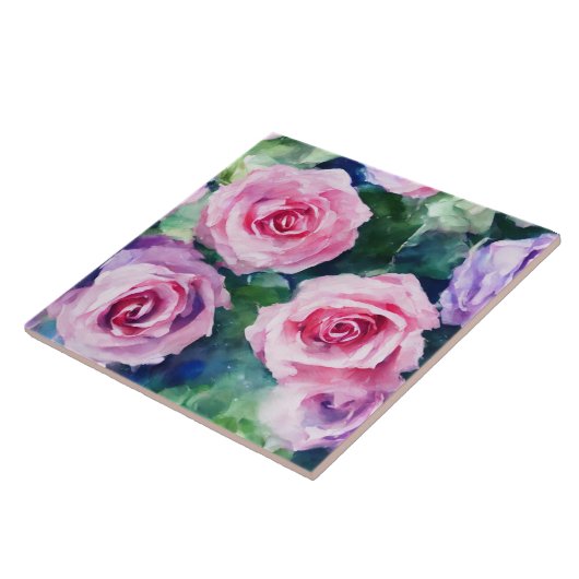 ビューティフルウォーターカラーピンクローズコレクシ人気があるョン タイル (側面)