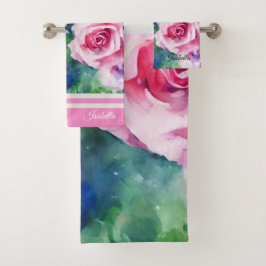ビューティフルウォーターカラーピンクローズコレクシ人気があるョン バスタオルセット