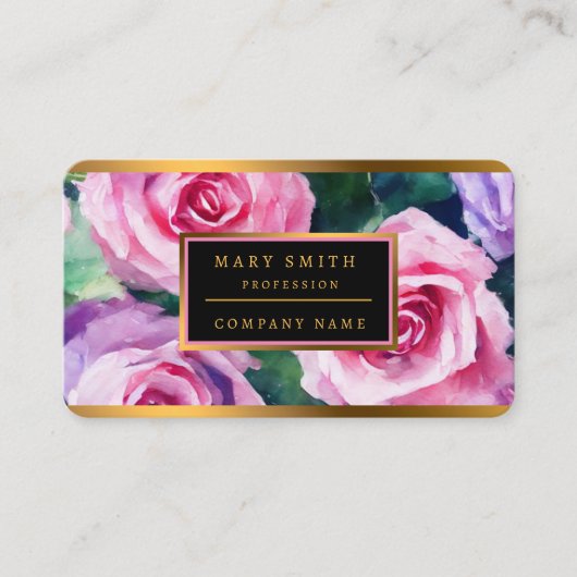 ビューティフルウォーターカラーピンクローズコレクシ人気があるョン 名刺 (正面)