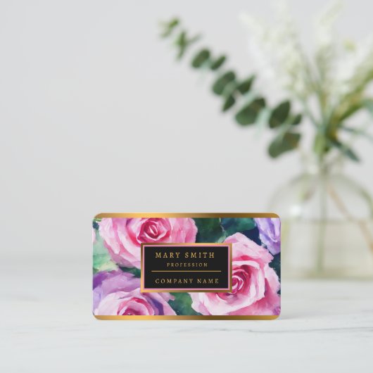 ビューティフルウォーターカラーピンクローズコレクシ人気があるョン 名刺 (スタンド正面)