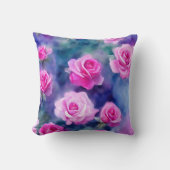 ビューティフルウォーターカラーピンクローズトレンディーコレクション クッション (正面)