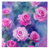 ビューティフルウォーターカラーピンクローズトレンディーコレクション タイル (正面)