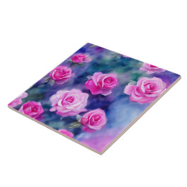 ビューティフルウォーターカラーピンクローズトレンディーコレクション タイル