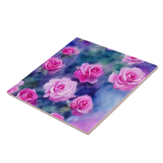 ビューティフルウォーターカラーピンクローズトレンディーコレクション タイル (側面)