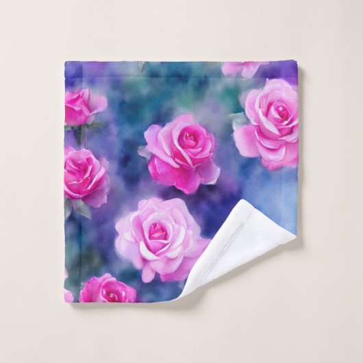 ビューティフルウォーターカラーピンクローズトレンディーコレクション バスタオルセット (ウォッシュタオル)