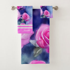 ビューティフルウォーターカラーピンクローズトレンディーコレクション バスタオルセット