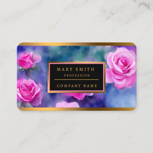 ビューティフルウォーターカラーピンクローズトレンディーコレクション 名刺 (正面)