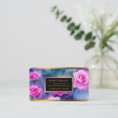 ビューティフルウォーターカラーピンクローズトレンディーコレクション 名刺 (スタンド正面)