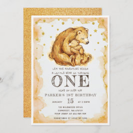 ビューティフルウォーターカラーベア誕生日 招待状