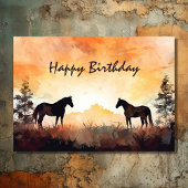 ビューティフルウォーターカラーホースアットサンセット誕生日 カード