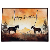 ビューティフルウォーターカラーホースアットサンセット誕生日 ラージペーパーバッグ (正面)