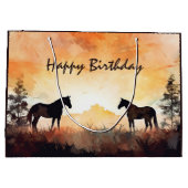 ビューティフルウォーターカラーホースアットサンセット誕生日 ラージペーパーバッグ (裏面)