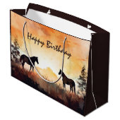 ビューティフルウォーターカラーホースアットサンセット誕生日 ラージペーパーバッグ (裏面アングル)