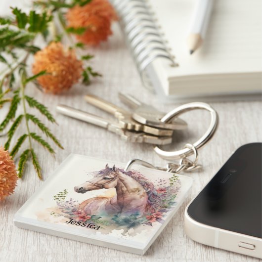 ビューティフルウォーターカラーホース動物愛好家 キーホルダー (正面右)