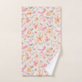 ビューティフルウォーターカラー赤面ピーチフローラプリント バスタオルセット (ハンドタオル)