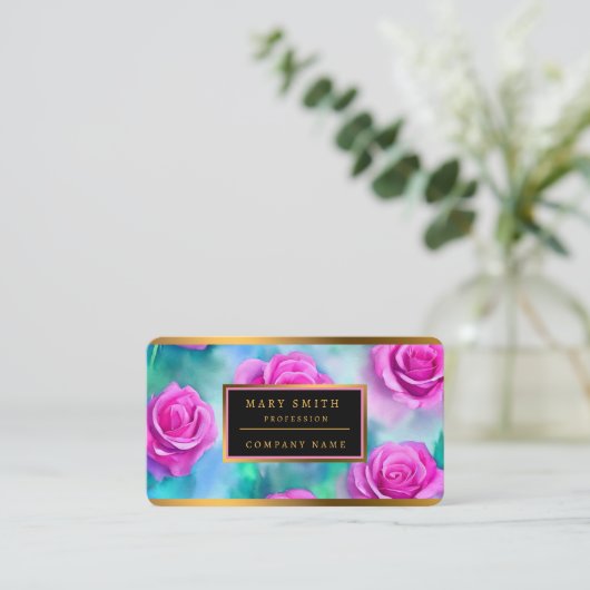 ビューティフルウォーターモダンカラーピンクローズコレクション 名刺 (スタンド正面)