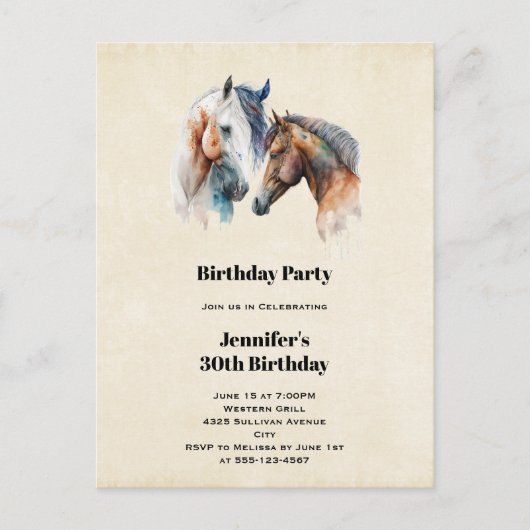 ビューティフルウズウェスタンボホスタイル誕生日 インビテーションポストカード (正面)