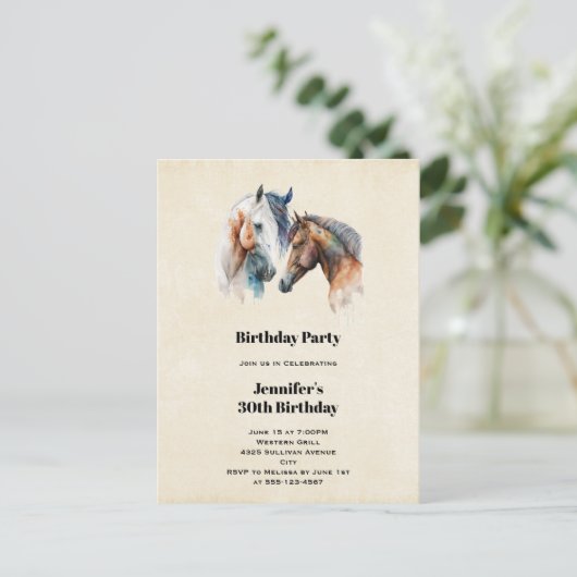 ビューティフルウズウェスタンボホスタイル誕生日 インビテーションポストカード (スタンド正面)