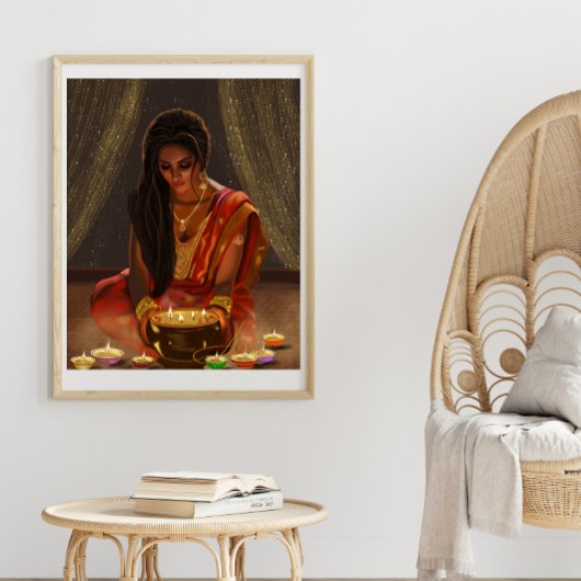 ビューティフルウーマンインディアンデジタルアートポートレートサリー ポスター